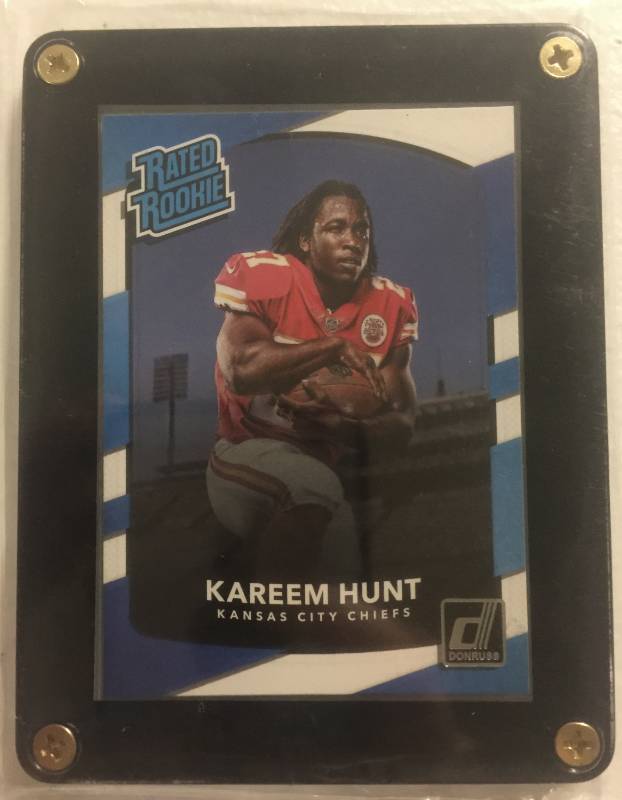 lot 1159 image: 2017 Donruss Kareem Hunt Rated Rookie In Acrylic Holder Kansas City Chiefs