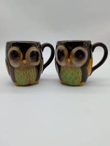 lot 2001 image: Owl Shaped Coffee Mugs Set of 2