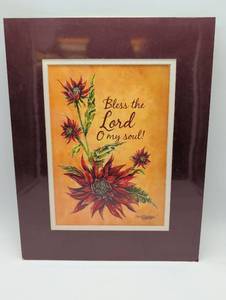 lot 8 image: Red Floral Religious Art Print, Matted by Julie Hammer