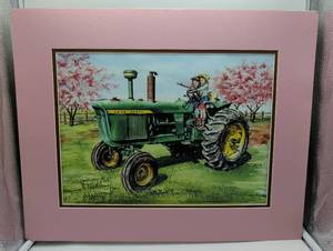 lot 12 image: John Deere 4020 Tractor Art Print, Matted, by Lawrence Kansas Artist