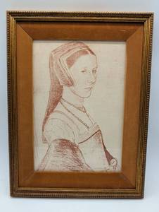 lot 9215 image: Red Chalk Portrait Drawing in Ornate Frame