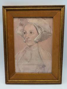 lot 9216 image: Renaissance Style Portrait Drawing in Ornate Frame