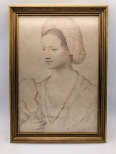 lot 9217 image: Framed 18th Century Style Portrait Sketch