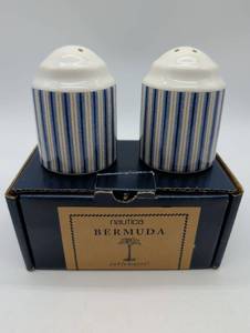 lot 9225 image: Nautica Bermuda Blue Striped Salt and Pepper Shakers