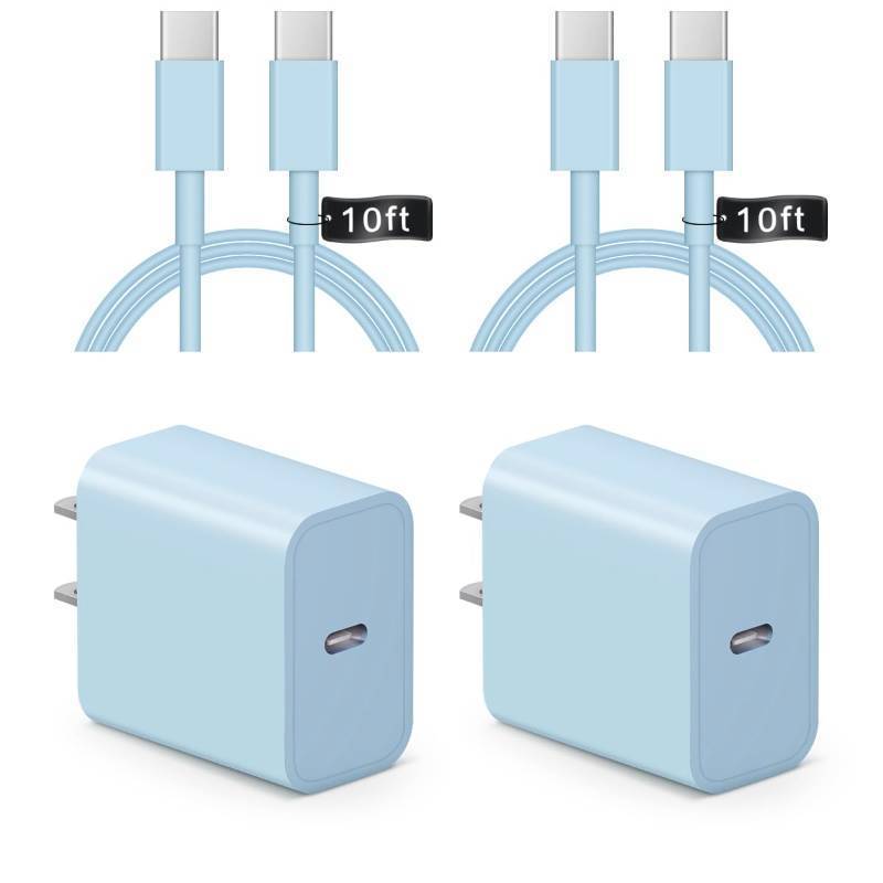 lot 5280 image: iPhone 17 16 15 Charger Fast Charging 10FT - 2 Pack 20W USB C Charger Block with Type C Cable Compatible with iPhone 1717 Pro17 Pro MaxAir1616e15, iPad Pro, Air M3M254, 11th10th (Blue)