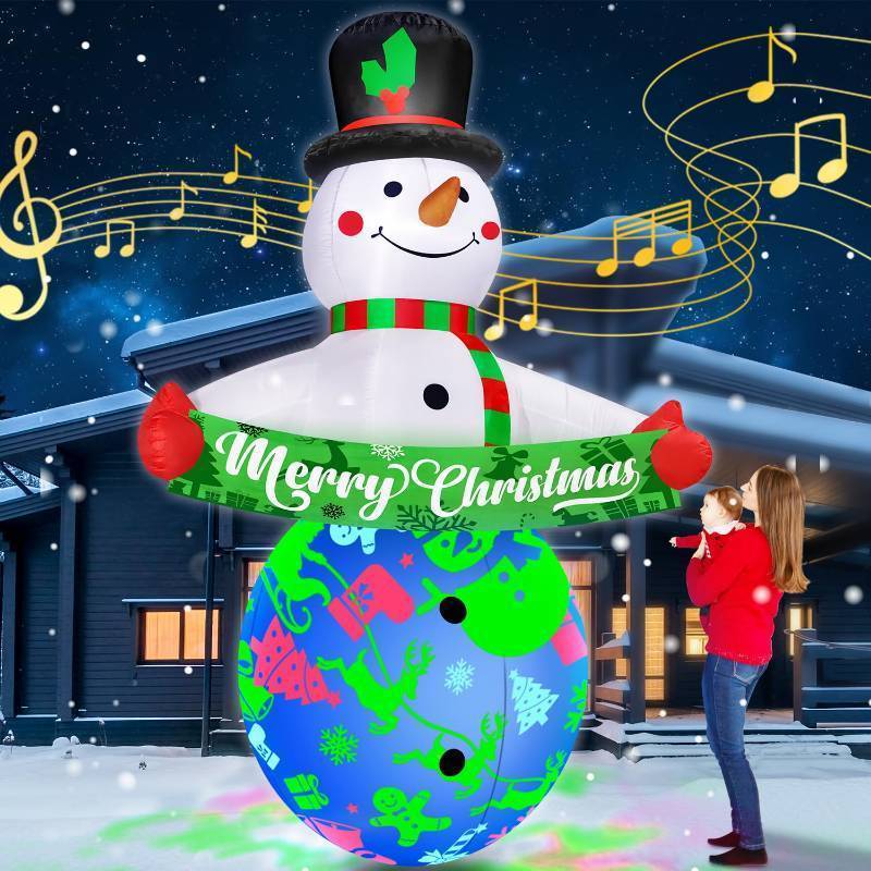 lot 7576 image: 12FT Giant Christmas Inflatables Snowman Decorations Built-in Music &amp 360° Rotation 3-Color Projector LED Light Huge Christmas Blow Up Yard Decorations Outdoor Xmas Garden New Year