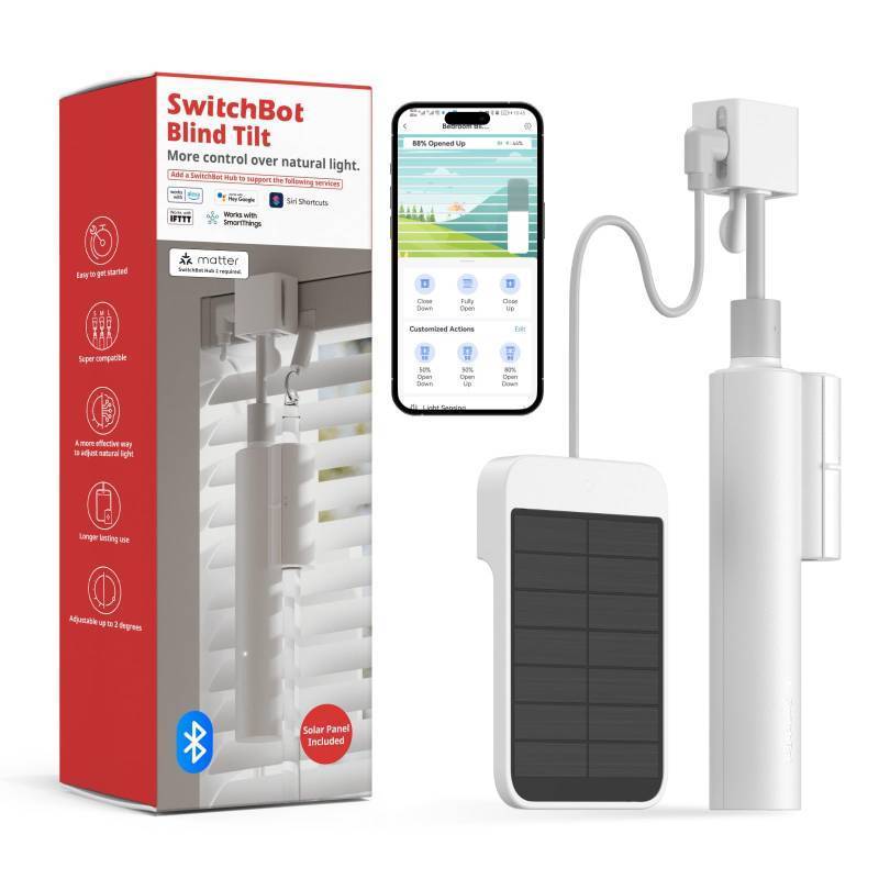 lot 7058 image: SwitchBot Blind Tilt Motorized Blinds - Smart Electric Blinds with Bluetooth Remote Control, Solar Powered, Light Sensing Control, Add Hub Mini to Make it Compatible with Alexa &amp Google Home
