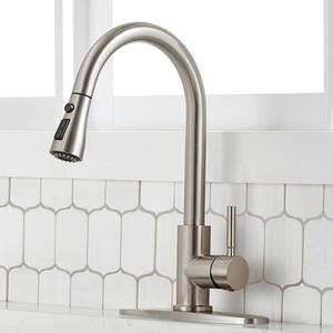lot 3294 image: SHACO Kitchen Faucets, Kitchen Sink Faucet with Pull Down Sprayer, Brushed Nickel Stainless Steel Single Handle Pull Out Faucet for Kitchen Sink Bar Laundry RV Farmhouse, SC-KYT010L-D