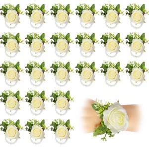 lot 3300 image: Sherr Wedding Rose Wrist Corsage Wristlet Band for Bridal Bridesmaid Women Flowers Bracelets Decor Wedding Artificial Flowers for Party Prom Homecoming(White,36 Pcs)
