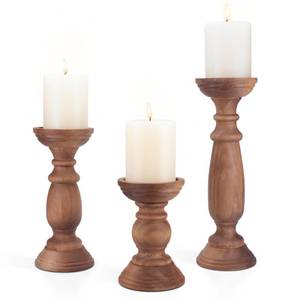 lot 3301 image: Rustic Wooden Pillar Candle Holders Set of 3, 12 9 6 Farmhouse Wood Candle Stand for Table Centerpieces, Vintage Tall Candleholders Fireplace Mantel Decor for Living Room, Brown