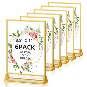 lot 3304 image: PPH-Sisy Acrylic Sign Holder 8.5X11 Double-Sided Gold Picture Frames Clear Sign Holder for Flyer Holder Menu Holder Wedding Table Number Holder Photo Frame -6 Pack