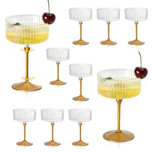 lot 3305 image: XUWAIDSGN 12 Pcs Champagne Martini Glasses 9 Oz with Gilded Removable Gold Rim Coupe Glasses Pink Martini Glasses Plastic Mimosa Vintage Coupe Glasses Set For Wedding Anniversary (12, Ribbed Gold)