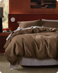 lot 3312 image: Bedsure Cotton Duvet Cover King - 100% Cotton Waffle Weave Brown Duvet Cover King Size, GentleSoft and Breathable Bedding Set for All Season, 3 Pieces, 104x90