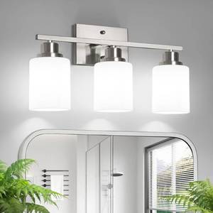 lot 3314 image: Ascher Bathroom Light Fixtures, 3-Light Vanity Light Over Mirror, Brushed Nickel Wall Sconces with Milky White Frosted Glass Shades, Wall Lamp for Living Room Bedroom, E26 Base(Bulbs Not Included)