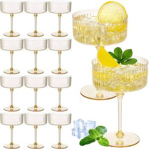 lot 3315 image: Jingmore 12 Pcs Ribbed Martini Glasses 10 oz Disposable Plastic Vintage Ribbed Coupe Glasses Unbreakable Dessert Parfait Glassware for Wedding Birthday Party Supplies (Gold)