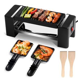 lot 3318 image: Electric Griddle Indoor Grill Small Korean BBQ Grill, Mini Electric Grill Outdoor with 2 Raclette Cheese Pan for Indoor Cooking Non-Stick Removable Plate, 350W Black Ideal for Home Apartment Cooking