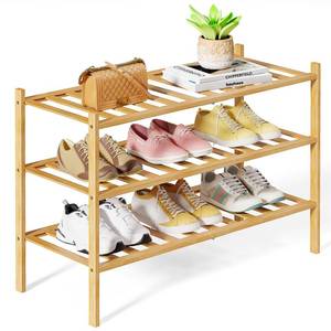 lot 3352 image: Kitsure Bamboo Wooden Shoe Rack for Closet - Stackable Shoe Organizer with Modular Structure, Space-Saving Shoe Shelf for Entryway, Living Room, Bedroom, 26.8 x 11 x 18.9, Natural