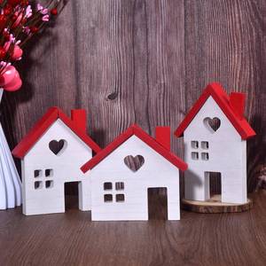 lot 3356 image: Valentines Day Decorations - 3PCs Rustic Wooden House Block Signs, Wood House Cutouts for Holiday Decorations, Valentines Tiered Tray Centerpiece, Christmas Village, Farmhouse Tabletop Decor (white)