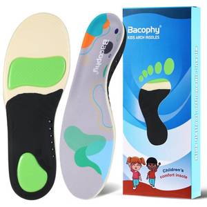 lot 3377 image: Bacophy Kids Arch Support Orthotic Insoles, Children Pu Cushioning Inserts, Shock Absorption Velvet Surfaces Deep Heel Cup Inner Sole for Plantar Fasciitis, Flat Feet, Feet Heel Pain Relief