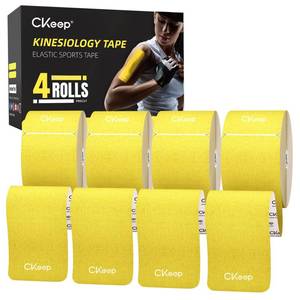 lot 3381 image: CKeep 4 Rolls Kinesiology Tape, Original Cotton Elastic Athletic Tape, 20 Precut 10 Strips Each,Yellow, Ideal for Muscle Support & Injury Prevention
