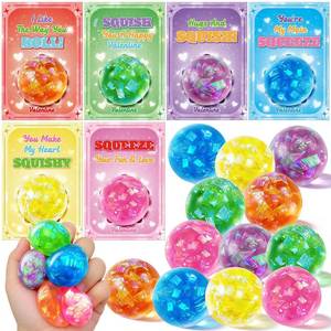 lot 3382 image: Valentines Day Cards for Kids School -  Glitter Stretchy Balls, Valentines Day Gifts for Kids, Squeeze Stress Fidget Toys for Classroom Prize Exchange, Valentine Party Favors for Boys Girls