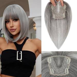 lot 3395 image: HVVZOY Hair Toppers for Women Real Human Hair, 360° 3D Real Human Hair Toppers for Women with Thinning Hair Clip in Bangs Big Coverage 12 Inch Hairpieces (Gray02, 3D Wispy Bangs 10x11)