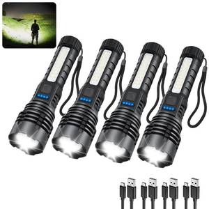lot 3397 image: ZioeYiue Rechargeable Flashlights High Lumens, 7Mode Flashlights Rechargeable, Super Bright Flashlight Camping, Adjustable Tactical Flash Light High Powered, LED Flashlight for Home Emergency 4Pack