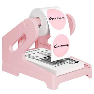lot 3402 image: Guermok Thermal Shipping Label Holder for Rolls & Fan-Fold, Fragile Stickers for Shipping, Label Stand Desktop Printer Holder-Home Office Accessory Sticker Dispenser for Holographic (Pink)