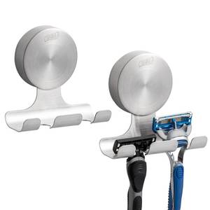 lot 3408 image: TAILI 2 Pack Powerful Suction Cup Razor Holder, 304 Stainless Steel Bathroom Suction Hooks for Towel, Loofah, Bathrobe, Stylish Shaver Holder for Shower Wall, Easy to Install and Reuse, Silver