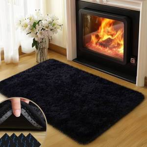 lot 3414 image: Mugorn Black Rugs for Bedroom, 2x3 Feet Fluffy Area Rugs for Living Room, Soft Shag Kids Rug Small Carpet with 4 Non-Slip Rug Pads (2ft x 3ft, Black)