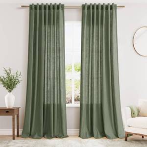 lot 3419 image: Nanspring Olive Green Linen Curtains for Living Room 2 Panels Set 100 Inch Length Back Tab Light Filtering Semi Sheer Curtain Drapes for Bedroom 52x100