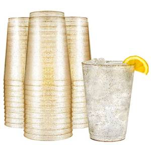 lot 3435 image: R-kay 12 oz Gold Glitter Plastic Cups For Party - 50 Pack Gold Plastic Cups - Hard Disposable Cups - Premium Heavy Duty Gold Cups - Disposable Cocktail Glasses - Party Cups (12 OZ, 50, Count)
