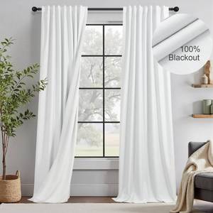 lot 3440 image: White Blackout Curtains 84 Inch Long 2 Panels Cotton Linen Thick Total Black Out Curtain for Bedroom Window 7ft Living Room Darkening Thermal Insulated Drapes Modern Farmhouse Shabby Chic 52x84 Length