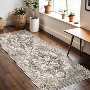 lot 3445 image: YOUFORTONG 2x5 Washable Entryway Rug Vintage Non Slip Door Mat Indoor Soft Kitchen Rug Runner Low Pile Floor Mat for Bedroom Farmhouse Carpet Runner (BeigeBrownGrey, 2x5)