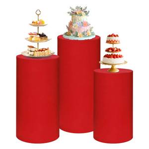 lot 3452 image: magalo Cylinder Pedestal Stand Covers Set of 3 Spandex Display Pedestal Covers Round Plinth Pillar Cover for Birthday Party Wedding Baby Shower Decor(Red,Only Covers)