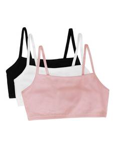 lot 3453 image: Fruit of The Loom Womens Spaghetti Strap Cotton Pull Over (Pack of 3) Sports Bra, Blushing RoseWhiteBlack Hue, 40