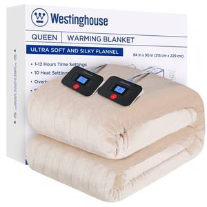 lot 3462 image: Westinghouse Electric Blanket Queen Size, Super Cozy Soft Flannel 84 x 90 Heated Blanket with 10 Fast Heating Levels & 1-12 Auto-Off, Machine Washable, ETL&FCC Certification, Beige