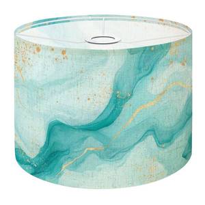 lot 3468 image: Boho Drum Lamp Shades - 11 x 11 x 8.9 Pastel cyan mint liquid marble watercolor wavy lines brush stains Teal Replacement Natural Linen Lampshades for Table Lamps, Floor Lamps Easy Assembly
