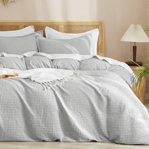 lot 3469 image: PHF Waffle Weave Duvet Cover Set King Size, No Snagging Ultra Soft Luxury Textured Breathable Comforter Cover for All Season 3pcs, Durable Bedding Duvet Set with 2 Pillow Shams, 104x90, Light Grey
