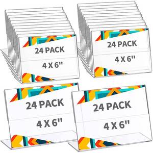 lot 3472 image: Yalikop 24 Pieces Acrylic Sign Holder 4 x 6 Inch Plastic Picture Frame Clear Photo Sign Back Brochure Display Standing Frame for Wedding Office Desktop Restaurant