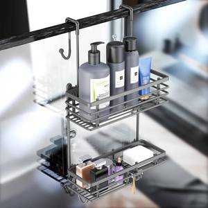 lot 3474 image: Gaseawolf Shower Caddy Over Door, Shower Hanging Organizer, No Drilling Over the Door Storage Caddy with 2-Tier Rack and Hooks, Holds Body Wash, Shampoo, Soap, Razor, Towel, Grey