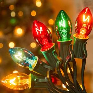 lot 3481 image: C7 Multicolor Christmas String Lights - 100ft Vintage Christmas Tree Lights, Outdoor Roofline String Lights with 1004 Spare Bulbs for Patio Garden Holiday Indoor Home Xmas Decoration, Green Wire