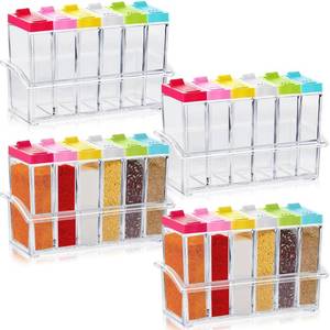 lot 3485 image: Maxdot 24 Pcs Spice Shaker Jars Colored Plastic Seasoning Shaker Box with Lid and Tray Condiment Set Multi Container for Travel Camping Rack Spice Pots Storage Salt Sugar Cruet, Clear