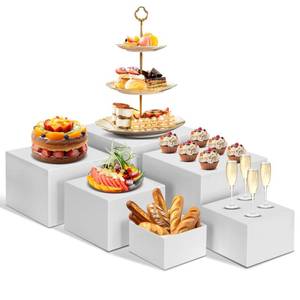 lot 3486 image: Redants 6 PCS Buffet Risers, Large Food Risers for Buffet Table, Food Display Risers for Party, White Acrylic Boxes Dessert Table Display Set, Risers Display Stands (Size 10 9 8 7 6 5, White)