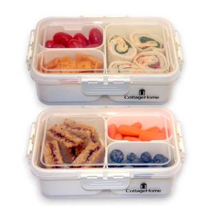 lot 3492 image: CottageHome 2 Pack Mini Snackle Box Container - 4 Compartment Divided Serving Tray with Lid for Meal Prep, Lunch, School - Dishwasher Safe, Reusable Travel Snack Box for Candy, Fruits, Snacks