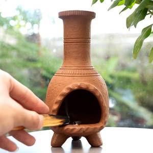 lot 3507 image: MOUGIGI Handmade Terracotta Palo Santo Holder Burner for Smudging and Meditation - Mexican Style Chiminea Clay Incense Dish for Wiccan Altar and Negative Energy Cleansing