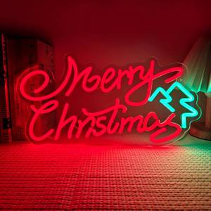lot 3509 image: Merry Christmas Tree Neon Sign Festive Red & Green Holiday Decor for Wall, Party & Window LED Lights For Christmas Bar Man Cave Club Bedroom Decoration Gifts