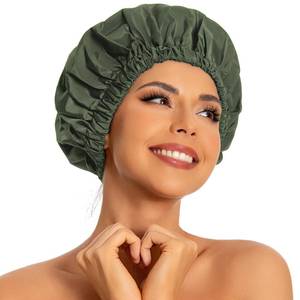 lot 3536 image: Reusable Shower Cap for Women, Large Waterproof Shower Bonnet Washable Elastic Band Bath Hair Hat for Long Hair, Braids(Green)