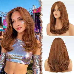 lot 3557 image: FESHFEN Wigs with Bangs for Women, Synthetic Natural Looking Long Layered Straight Auburn Hair Wig for Women Daily Party Use 18 inch