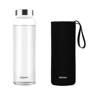 lot 3560 image: LETREEN Glass Water Bottle 32 oz, Borosilicate Wide Mouth Glass Water Bottle with Neoprene Sleeve, BPA-Free Leak Proof Reusable for Hot Cold Drinks, Work, Gym, Home